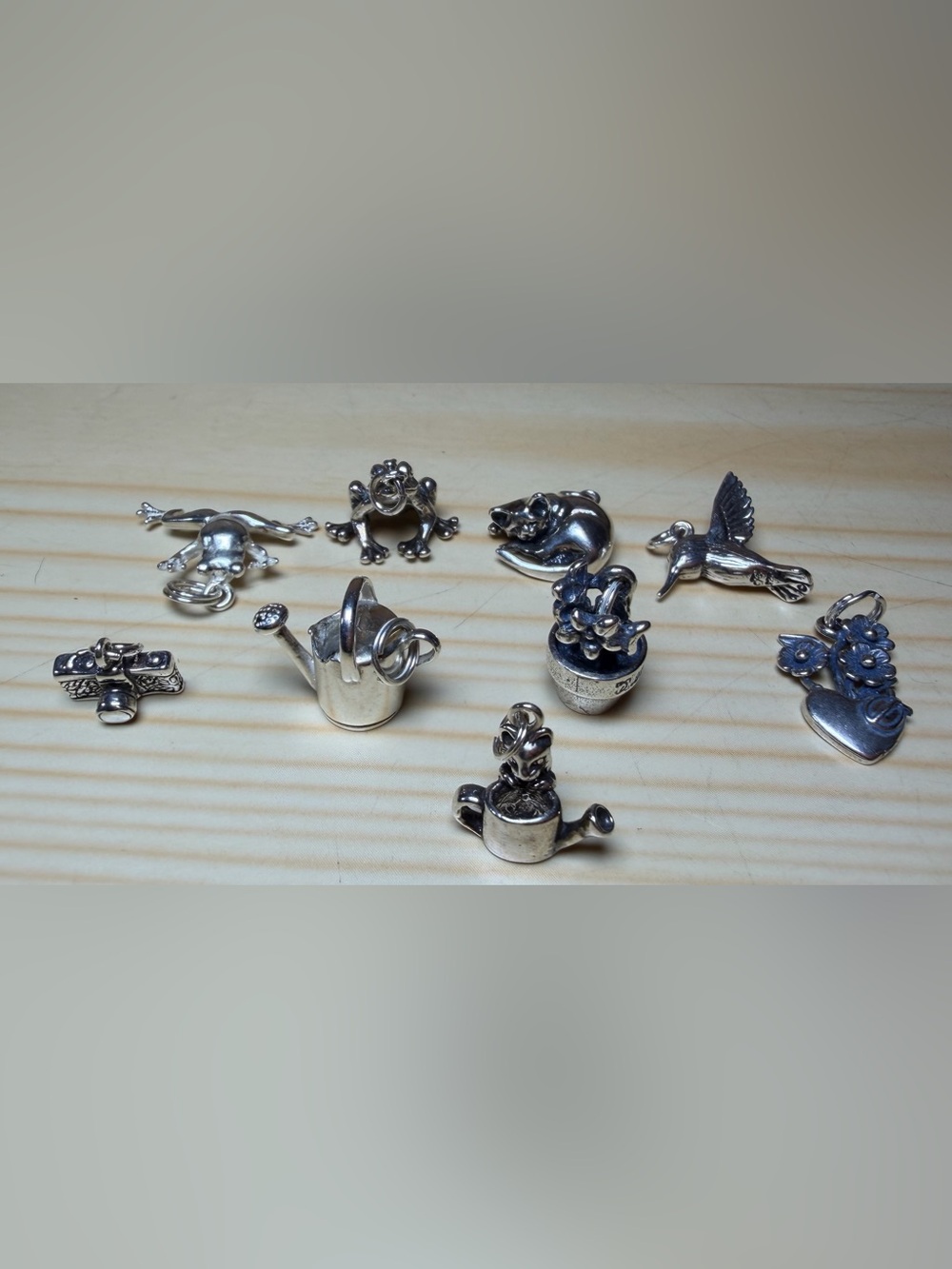 9-Piece Jezlaine Charm Pendant Set Lot Gardening Cat Frog 925 Sterling Silver